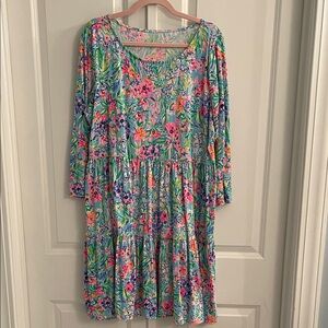 Lilly Pulitzer Floral Long Sleeve Dress - Pink, Green, Blue